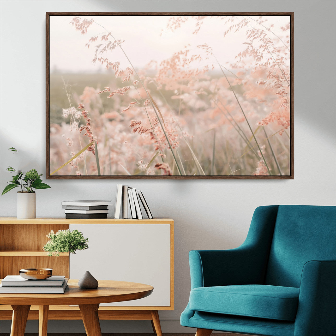 79164340-MGV-CV-36X24-Pastel Grasses Wall Art Canvas Print, Framed Soft Meadow Art Picture Print, Field in Breeze Perfect Pastel Minimal Decor Artwork