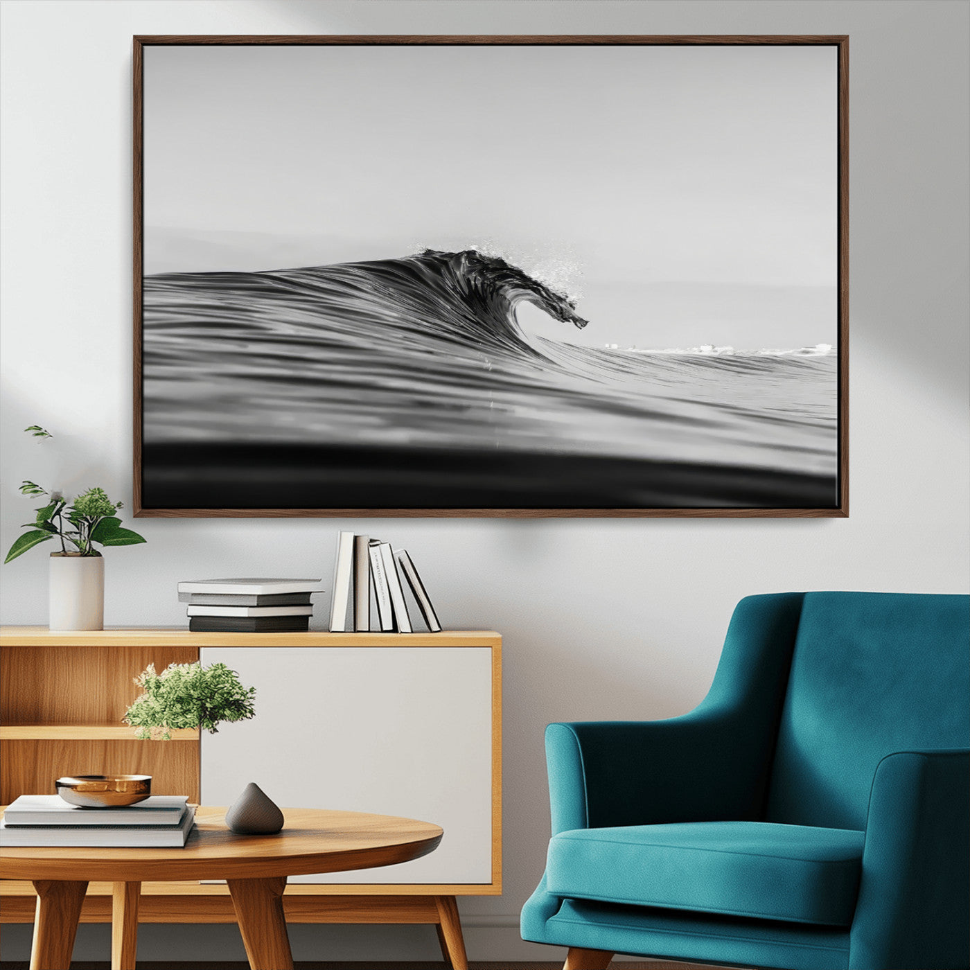 24029476-MGV-CV-36X24-Black Wave Wall Art Canvas Print, Framed Abstract Surf Art Picture Print, Minimalist Ocean Perfect Minimalist Coastal Decor