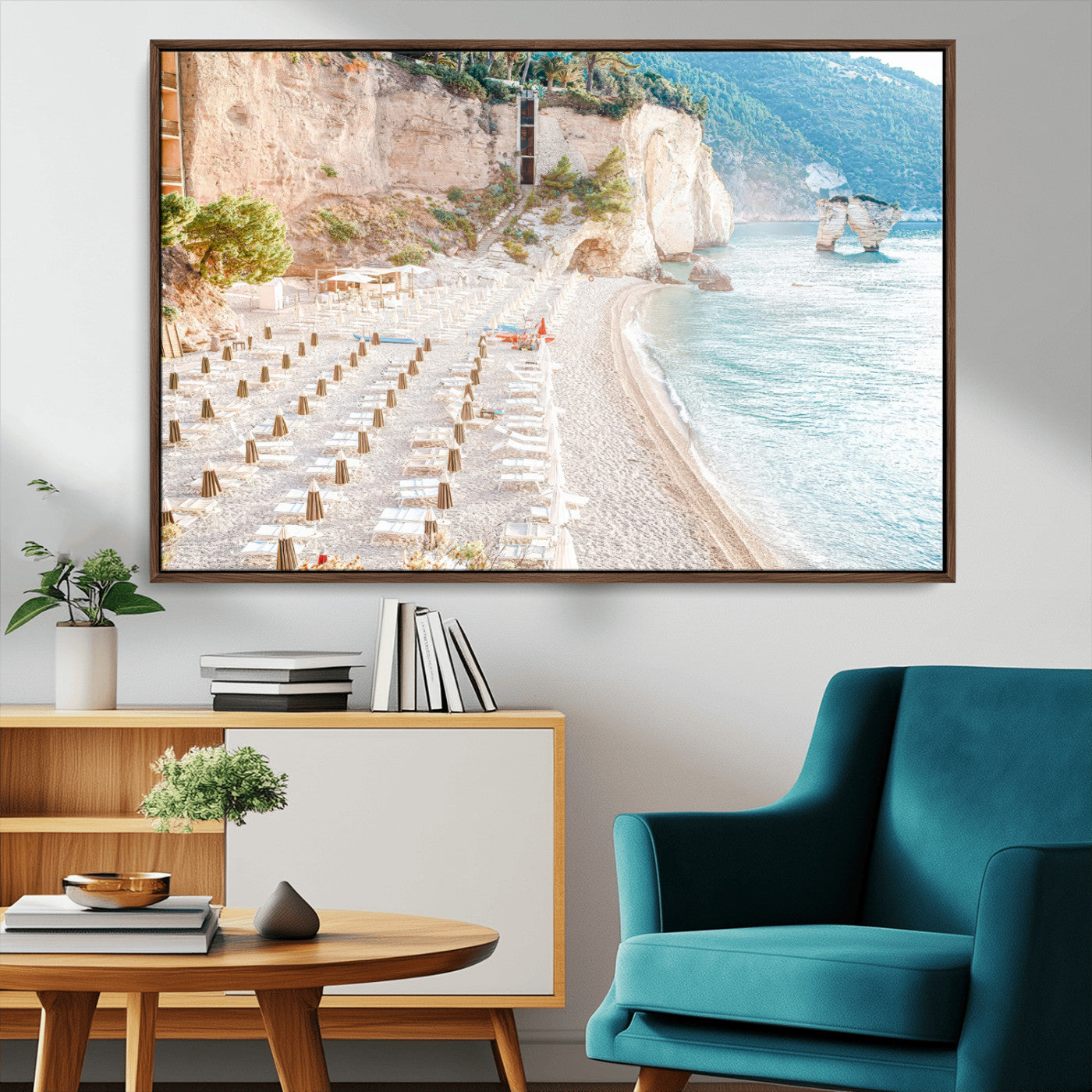 84816639-MGV-CV-36X24-Mediterranean Beach Wall Art Canvas Print, Framed Airy Coastal Art Picture Print, Summer Shore Perfect Coastal Retreat Decor