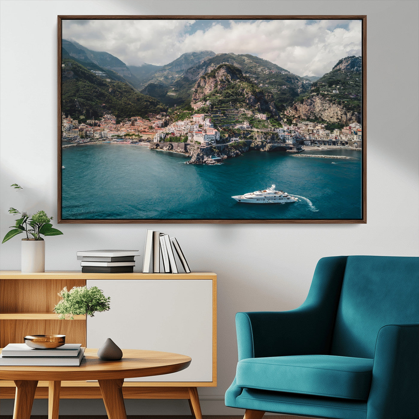 20321590-MGV-CV-36X24-Amalfi Coast Wall Art Canvas Print, Framed Italy Travel Art Picture Print, Mediterranean Landscape Perfect Mediterranean Coastal