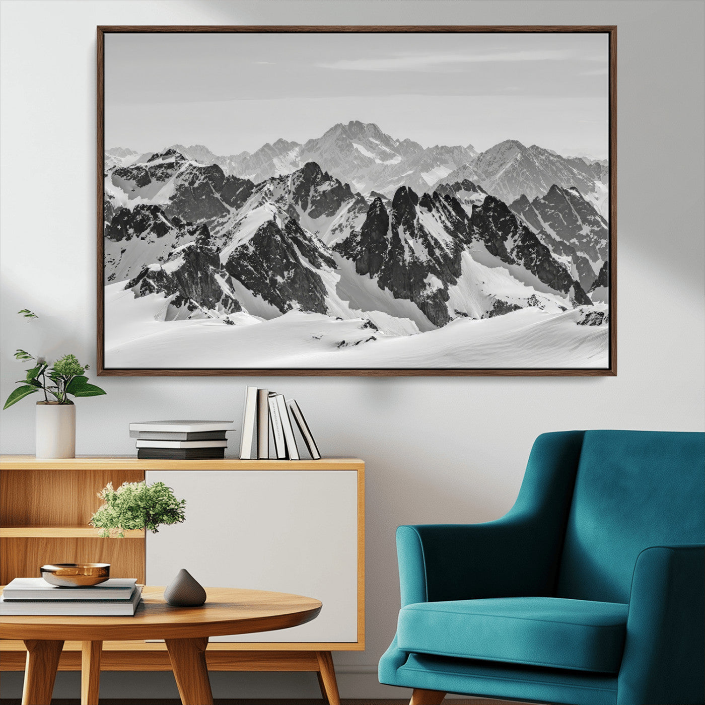 32399691-MGV-CV-36X24-Snowy Mountain Wall Art Canvas Print, Framed Mountain Peaks Art Picture Print, Alpine Mountains Perfect Minimalist Alpine Decor