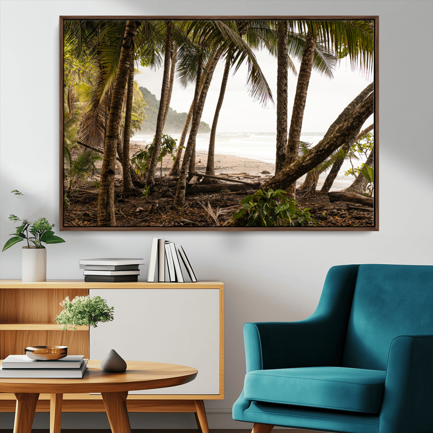 92093951-MGV-CV-36X24-Tropical Jungle Wall Art Canvas Print, Framed Palm Tree Forest Art Picture Print, Coastal Escape Perfect Jungle Retreat Decor