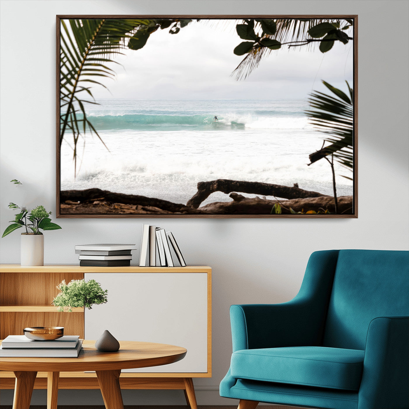 50382104-MGV-CV-36X24-Tropical Surf Wall Art Canvas Print, Framed Palm Tree View Art Picture Print, Beach House Art Perfect Boho Coastal Decor Artwork