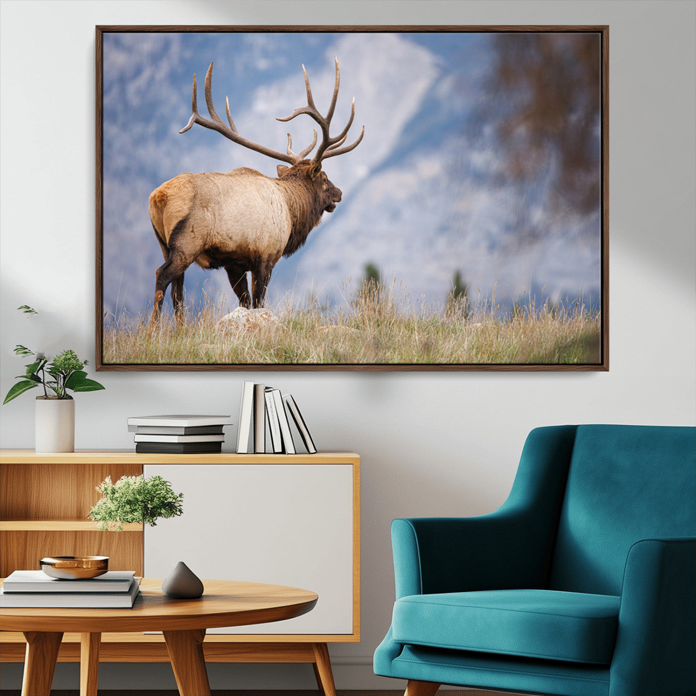 26365841-MGV-CV-36X24-Mountain Elk Art Wall Art Canvas Print, Framed Rustic Wildlife Print Art Picture Print, Lodge Style Decor Perfect Rustic Lodge