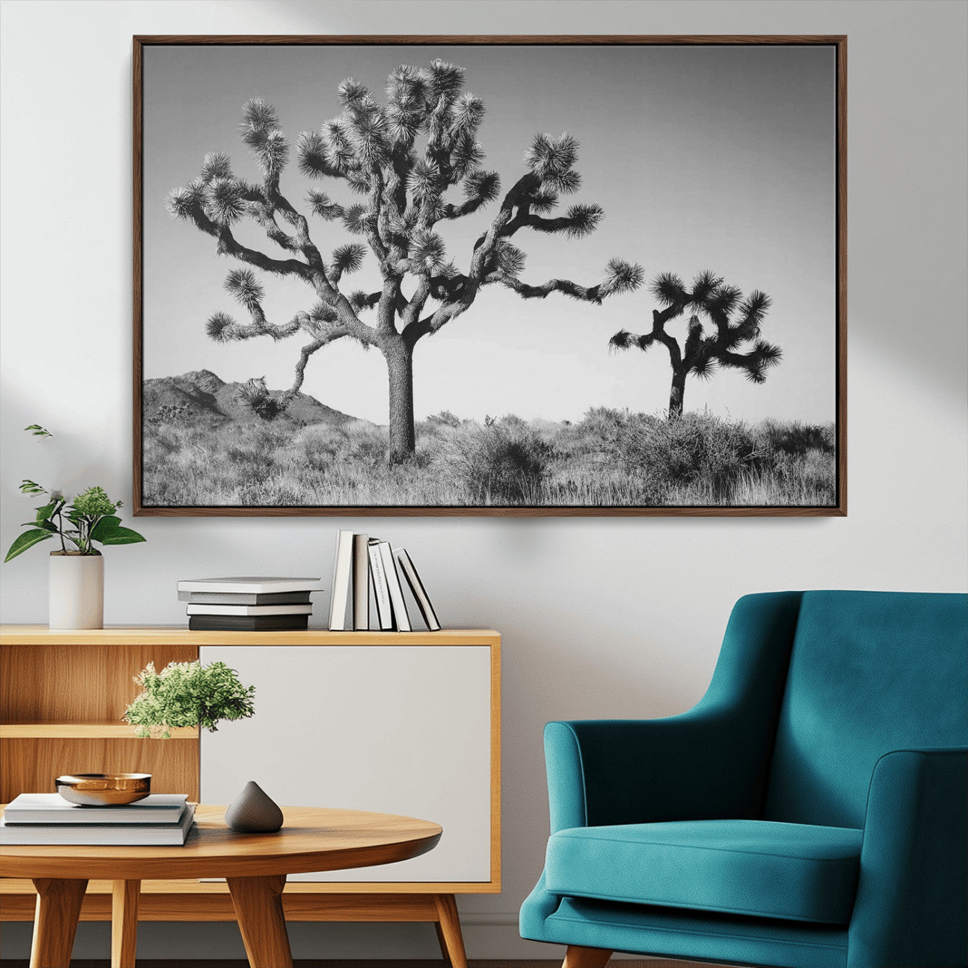 50975475-MGV-CV-36X24-Joshua Tree Art Wall Art Canvas Print, Framed Desert Tree Print Art Picture Print, Black White Nature Perfect Southwestern Boho