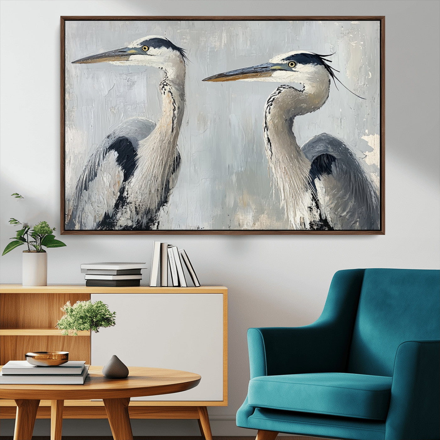 19427826-MGV-CV-36X24-Bird Canvas Decor Wall Art Canvas Print, Framed Coastal Bird Pair Art Picture Print, Minimalist Wildlife Wall Perfect Coastal