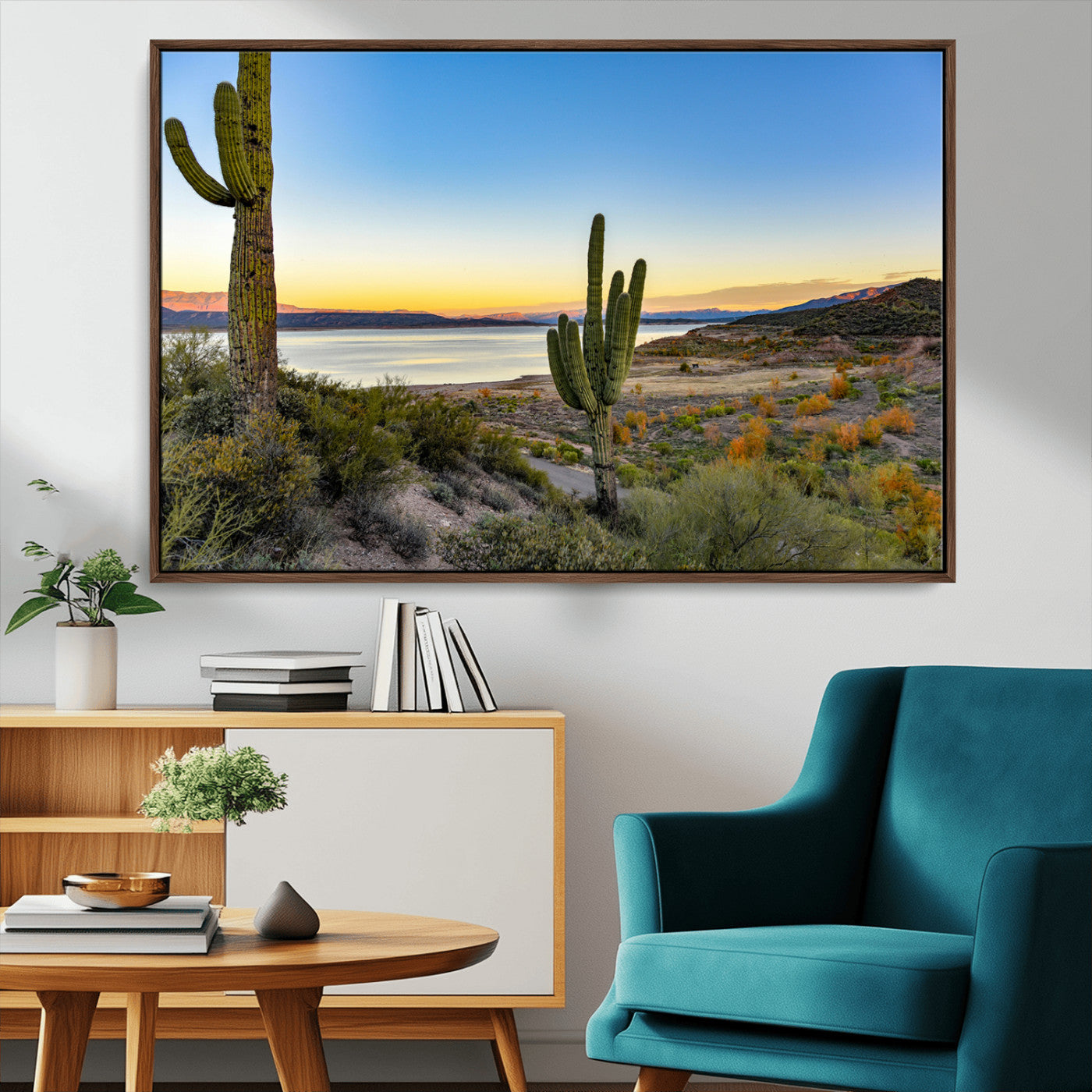52844711-MGV-CV-36X24-Saguaro Cactus Wall Art Canvas Print, Framed Desert Sunset Art Picture Print, Southwestern Scene Perfect Southwestern Rustic Decor