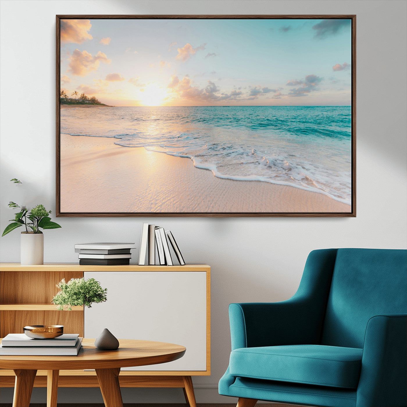 94538225-MGV-CV-36X24-Beach Sunset Wall Art Canvas Print, Framed Ocean Waves Art Picture Print, Summer Escape Perfect Coastal Serenity Decor Artwork