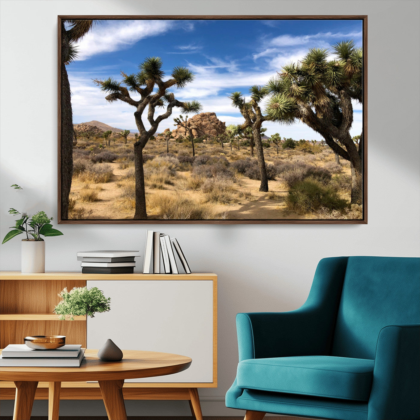 25722592-MGV-CV-36X24-Joshua Tree Desert Wall Art Canvas Print, Framed Southwestern Nature Art Picture Print, Rustic Earth Tones Perfect Southwestern