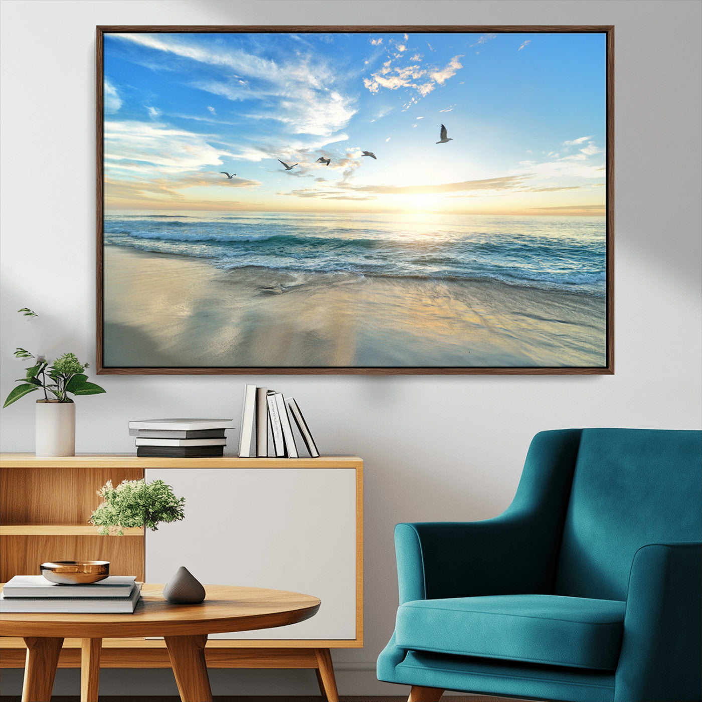20708696-MGV-CV-36X24-Minimalist Seaside Wall Art Canvas Print, Framed Morning Glow Art Picture Print, Golden Reflections Perfect Coastal Minimalist