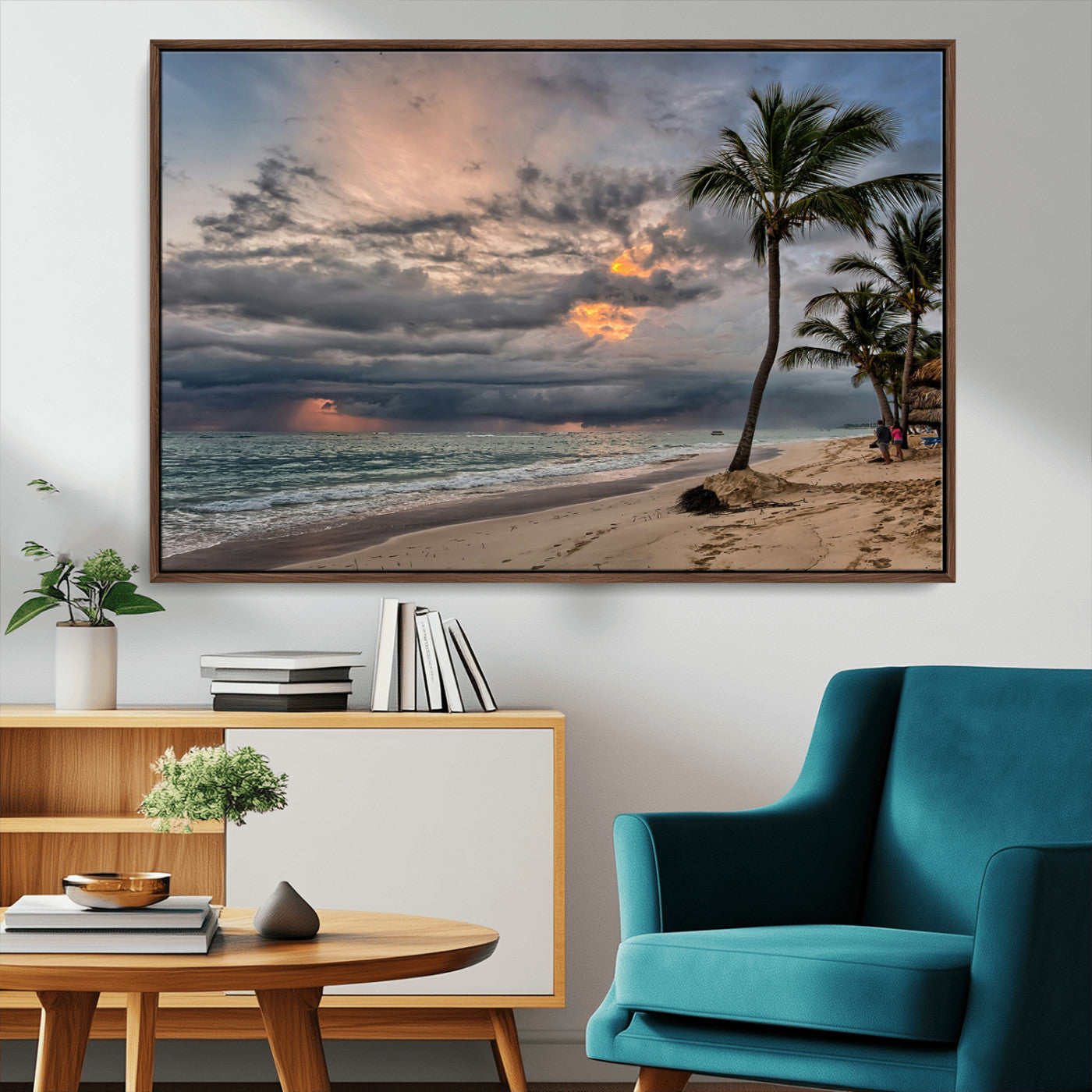62574547-MGV-CV-36X24-Tropical Storm Wall Art Canvas Print, Framed Moody Beach Art Picture Print, Dramatic Sky Perfect Tropical Coastal Decor Artwork