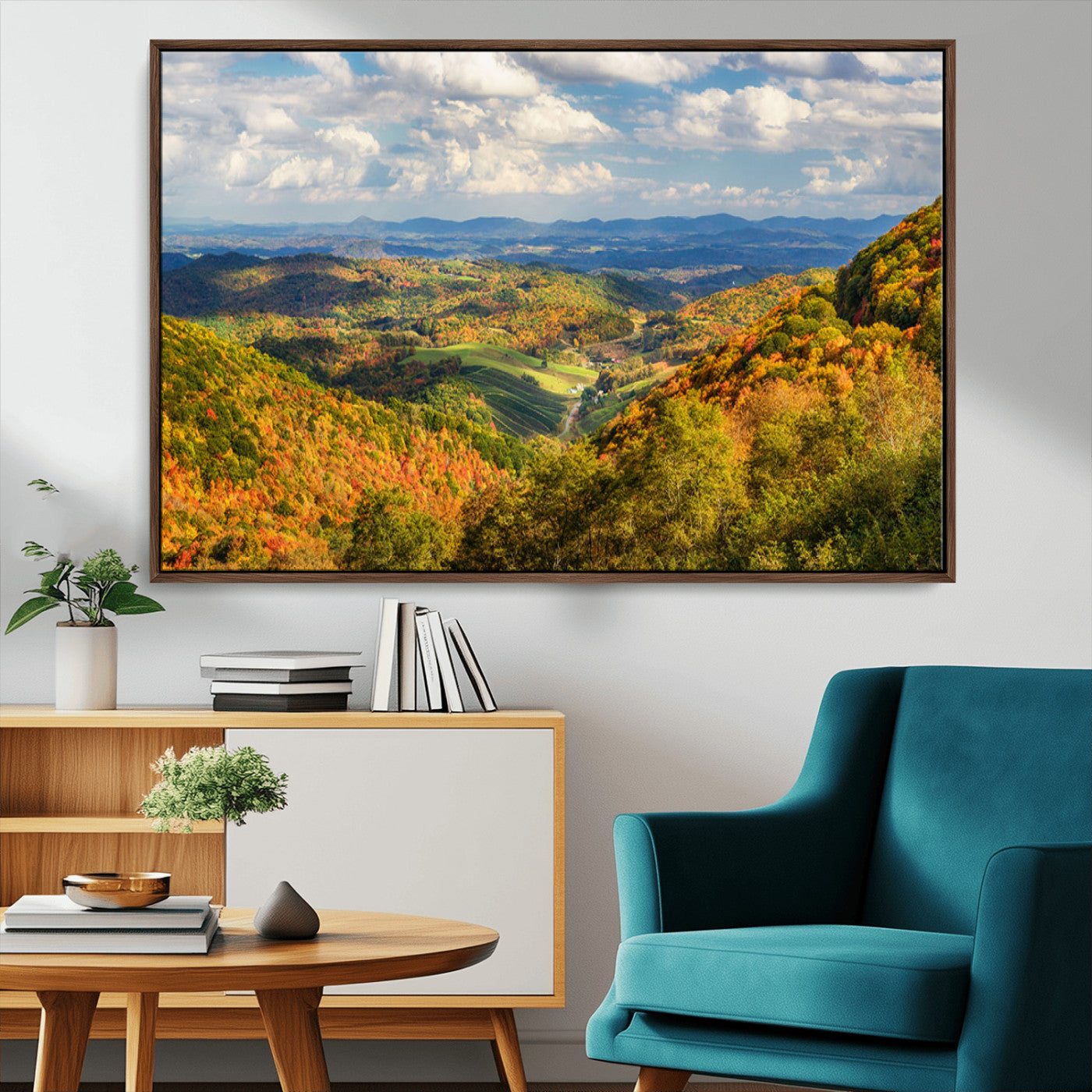 11486718-MGV-CV-36X24-Autumn Valley Landscape Wall Art – Scenic Fall Foliage Canvas Print, Colorful Forest Hills Artwork, Nature Inspired Mountain View