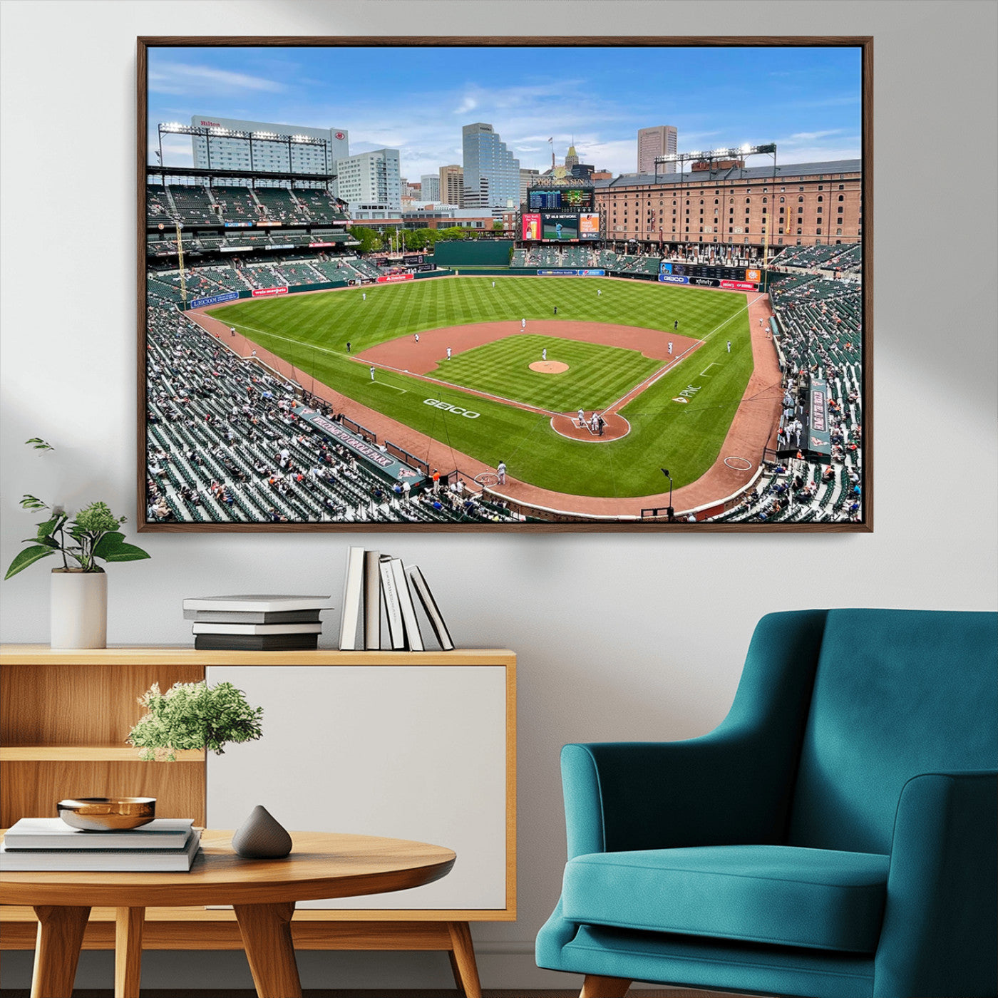 76426407-MGV-CV-36X24-Baseball Stadium Daytime – Panoramic Ballpark Canvas Wall Art, Sports Decor for Office, Man Cave, Game Room, Sports Bar, Baseball