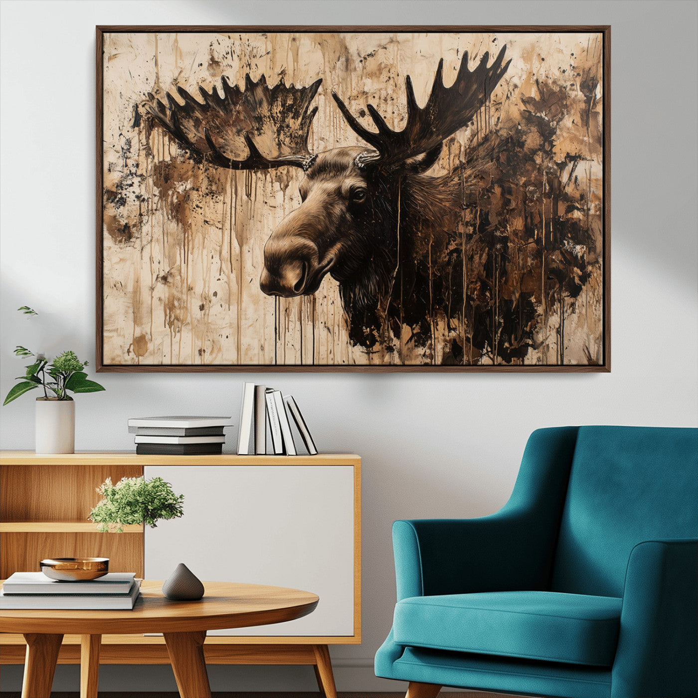 83505059-MGV-CV-36X24-Majestic Moose Wall Art – Rustic Animal Canvas Painting – Wilderness Wildlife Decor with Earthy Tones for Cabin, Lodge, Farmhouse,
