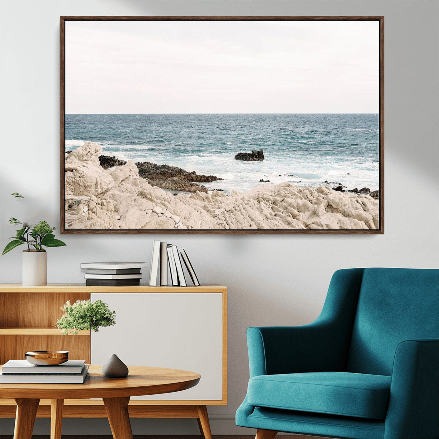 25481980-MGV-CV-36X24-Ocean Coastal Wall Art – Rocky Shoreline and Waves Canvas Print, Serene Beach Landscape Decor for Living Room, Bedroom, or Office