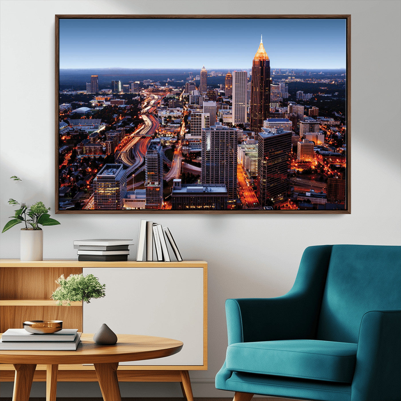 81886632-MGV-CV-36X24-Atlanta Skyline Wall Art – Vibrant City Lights Canvas Print, Modern Urban Cityscape Decor for Living Room, Office, or Apartment