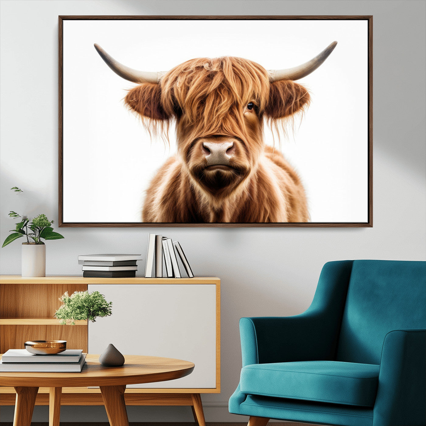 637908607-MGV-FC-93X47-3P_Black-Highland Cow Wall Art Print – Rustic Farmhouse Animal Portrait, Scottish Highland Cattle Canvas, Modern Country Wall Decor for