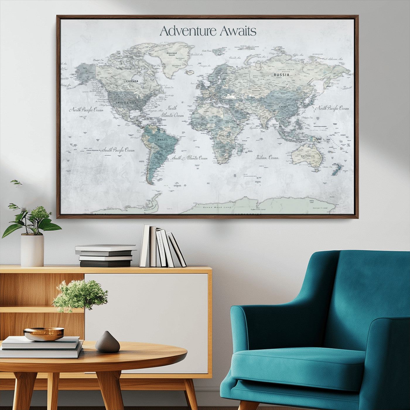 TEST111-MGV-CV-36X24-Personalized Adventure Awaits Push Pin World Map – Custom Framed Travel Tracker Canvas Wall Art for Home, Office