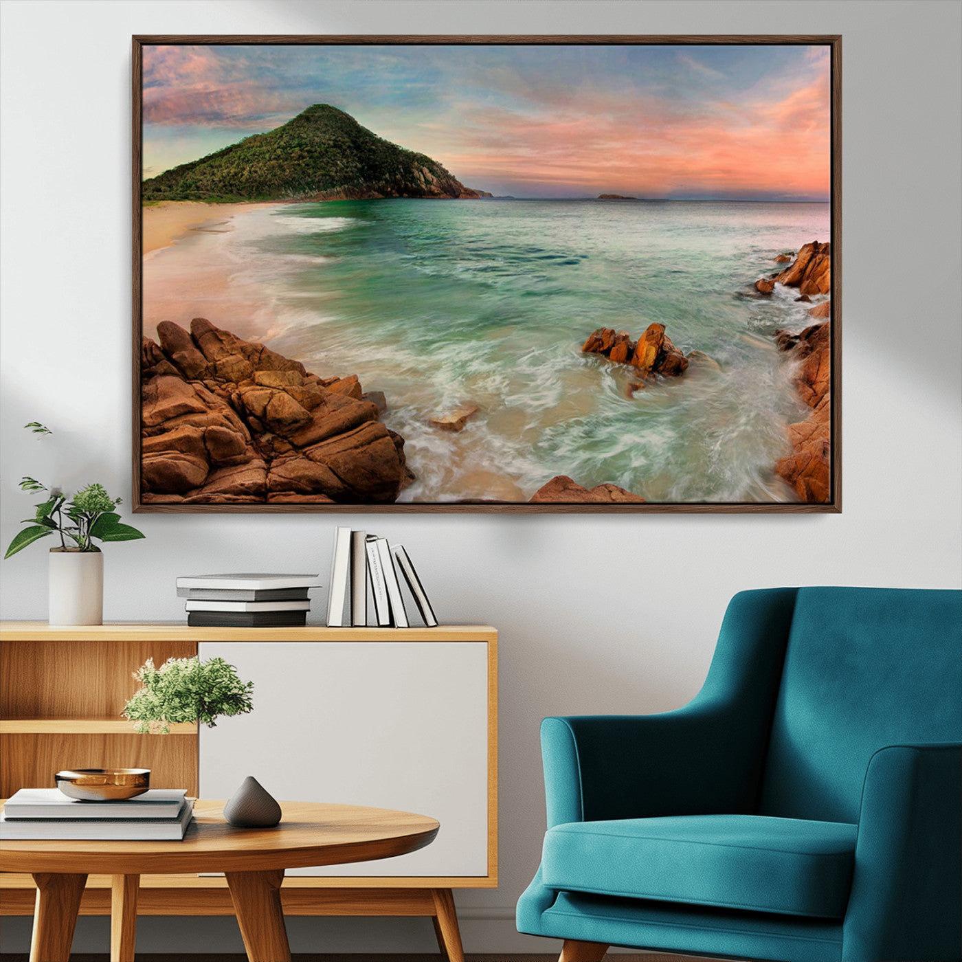53831025-MGV-CV-36X24-Coastal Landscape Wall Art – Tropical Beach Ocean Canvas Print, Sunset Mountain View Photography Decor for Living Room, Bedroom,