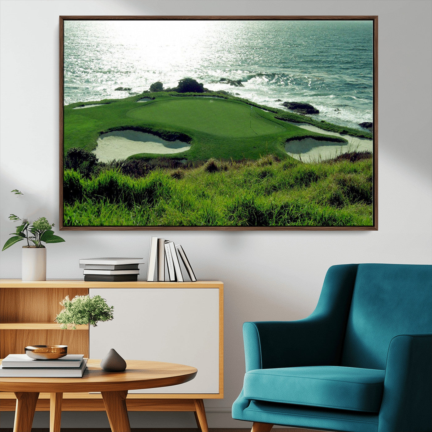 48473947-MGV-CV-36X24-Ocean Golf Course Wall Art – Panoramic Green Fairway Canvas Print, Coastal Golf Landscape Photography Sports Decor for Office, Man