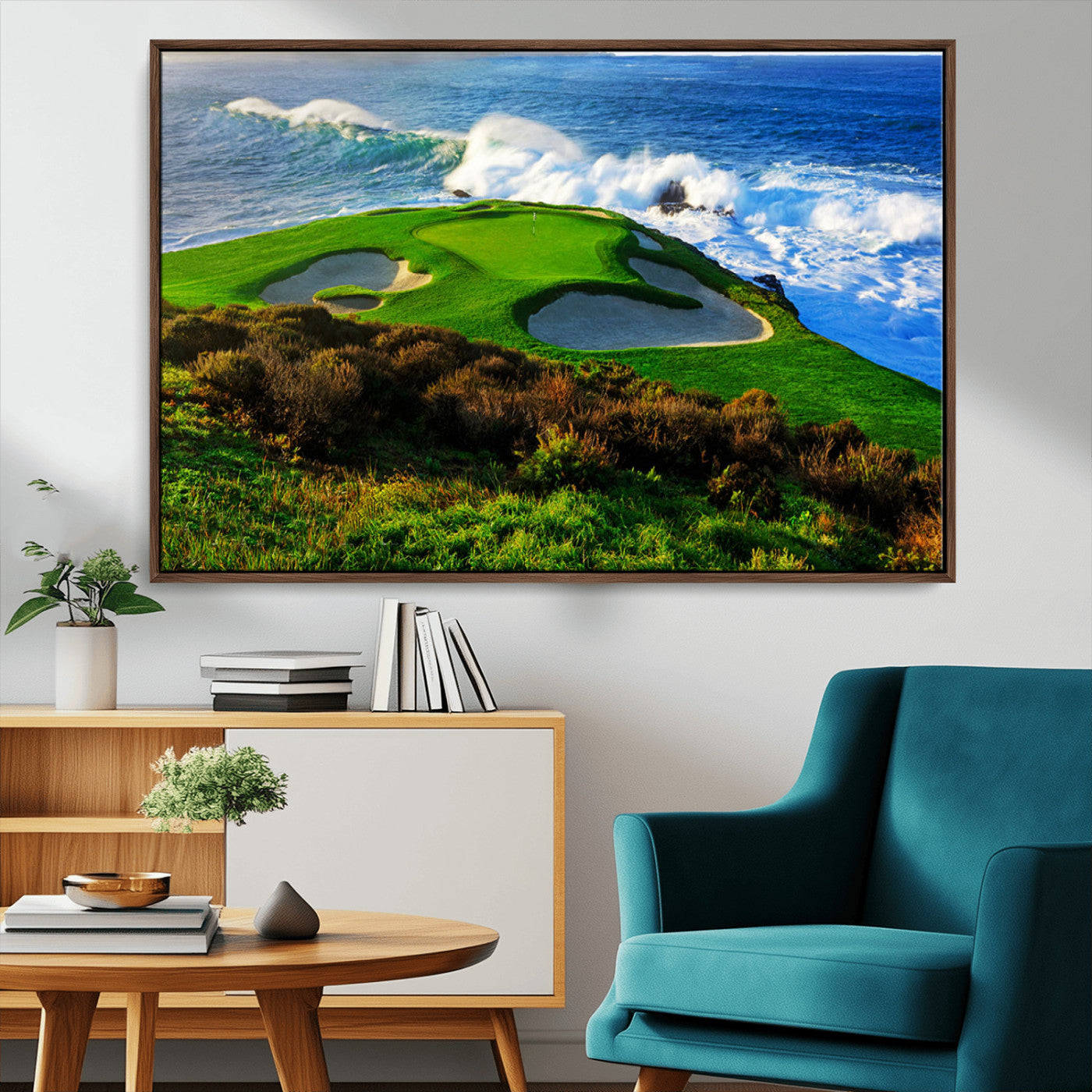 34181847-MGV-CV-36X24-Coastal Golf Course Wall Art – Panoramic Ocean Fairway Canvas Print, Scenic Sports Photography Decor for Office, Man Cave, Living