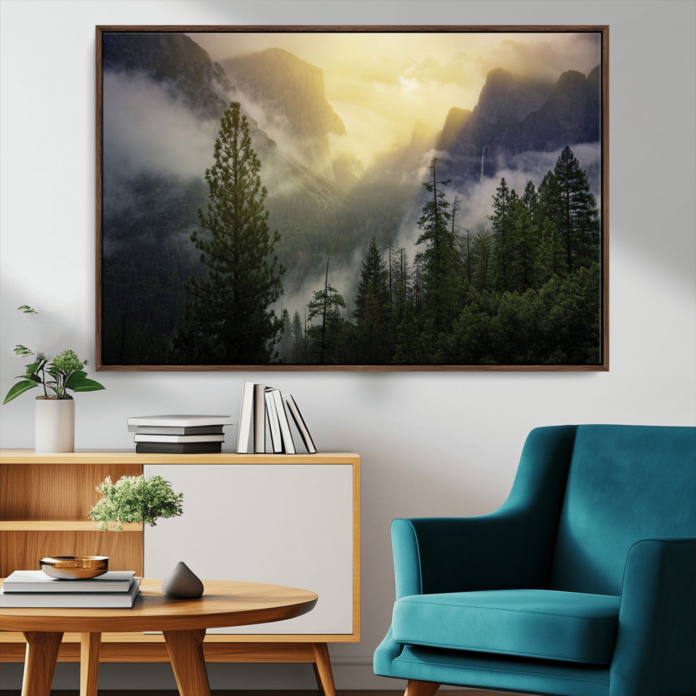38316884-MGV-CV-36X24-Landscape Wall Art – Misty Mountain Valley Canvas Print, Scenic Pine Forest and Sunrise Photography Decor for Bedroom, Living
