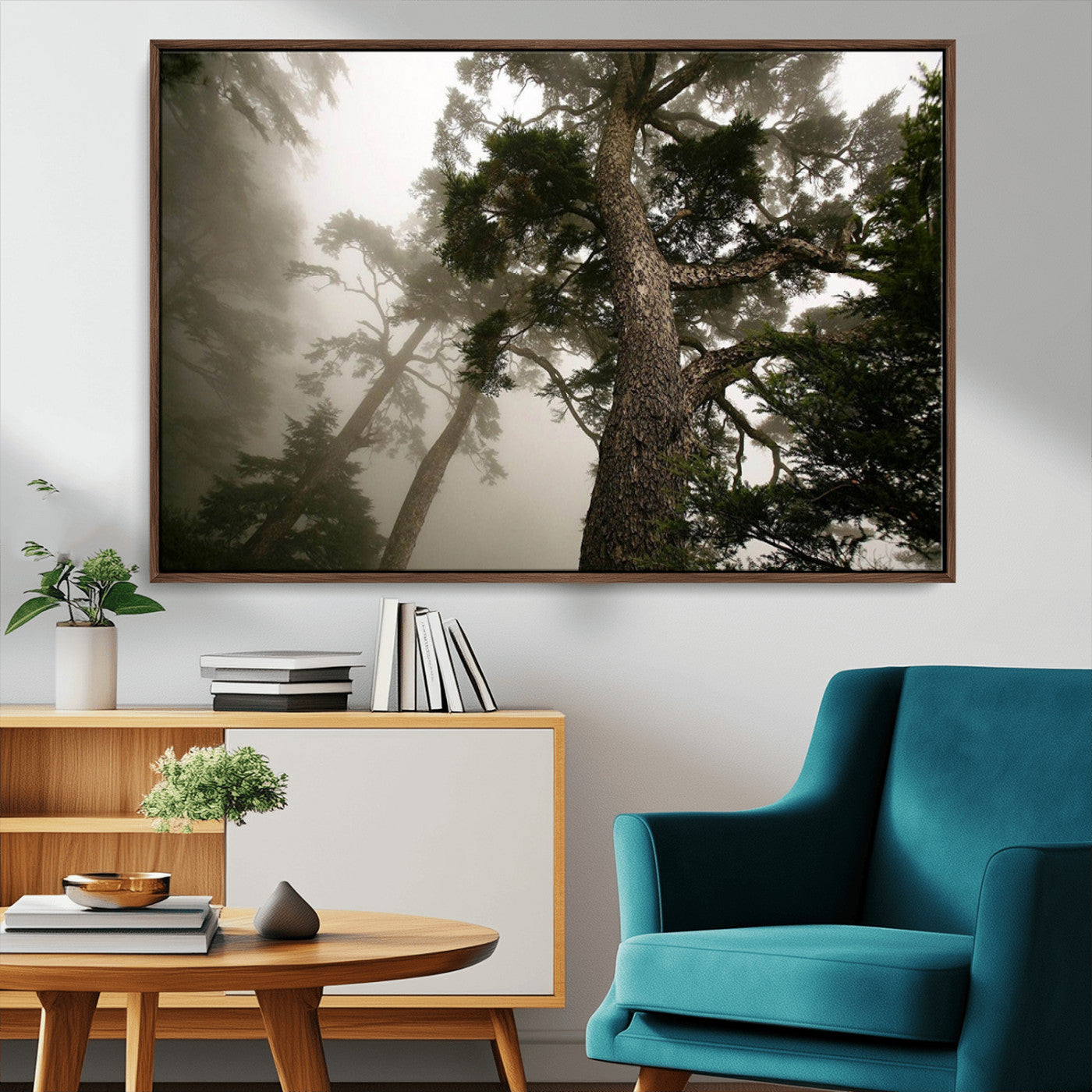 87969493-MGV-CV-36X24-Forest Wall Art – Misty Tall Trees Canvas Print, Dramatic Woodland Photography Decor for Bedroom, Living Room, Office, Cabin,