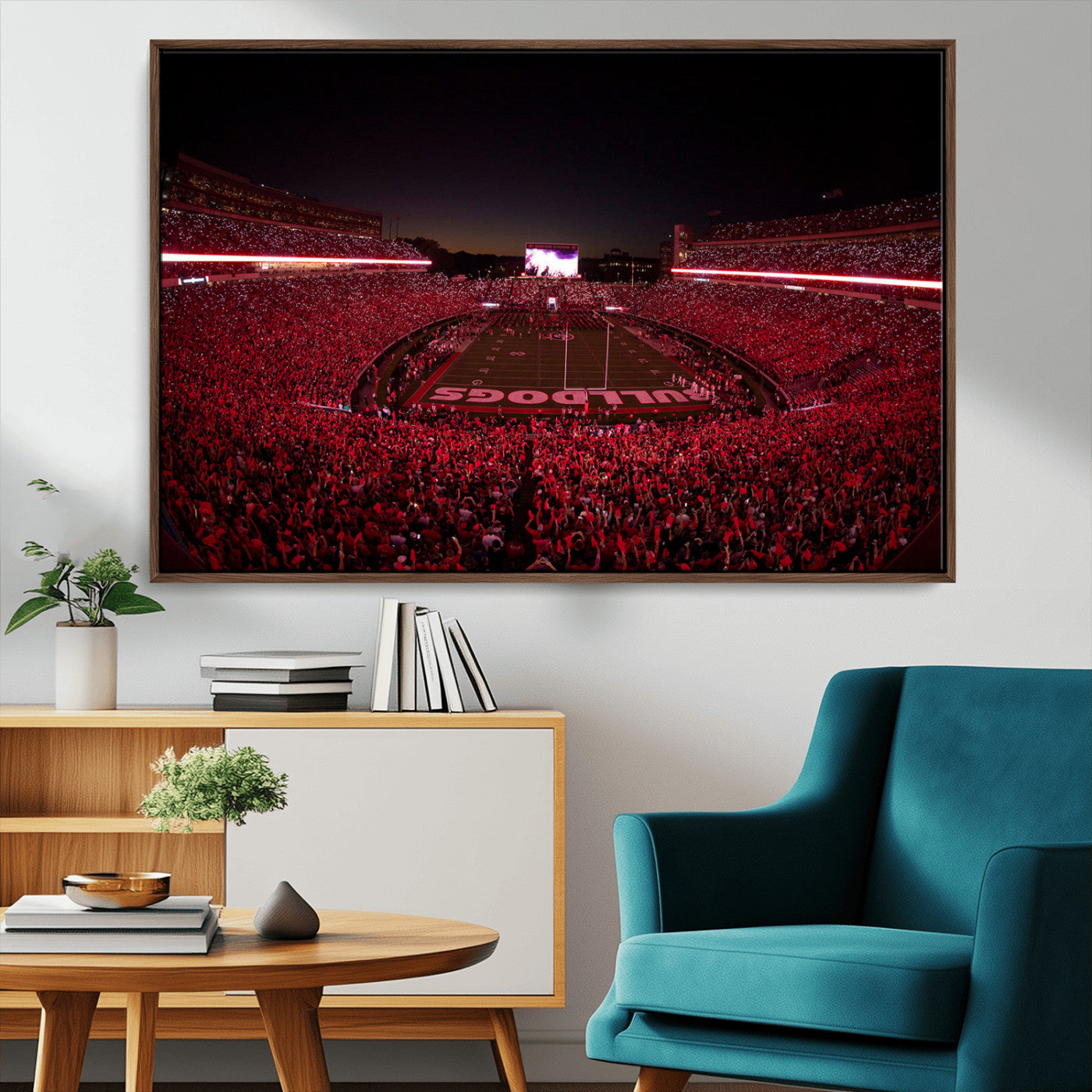 38331045-MGV-CV-36X24-Sanford Stadium Wall Art – Panoramic Georgia Bulldogs Red Light Game Football Canvas Print, Night Crowd Sports Decor for Office,