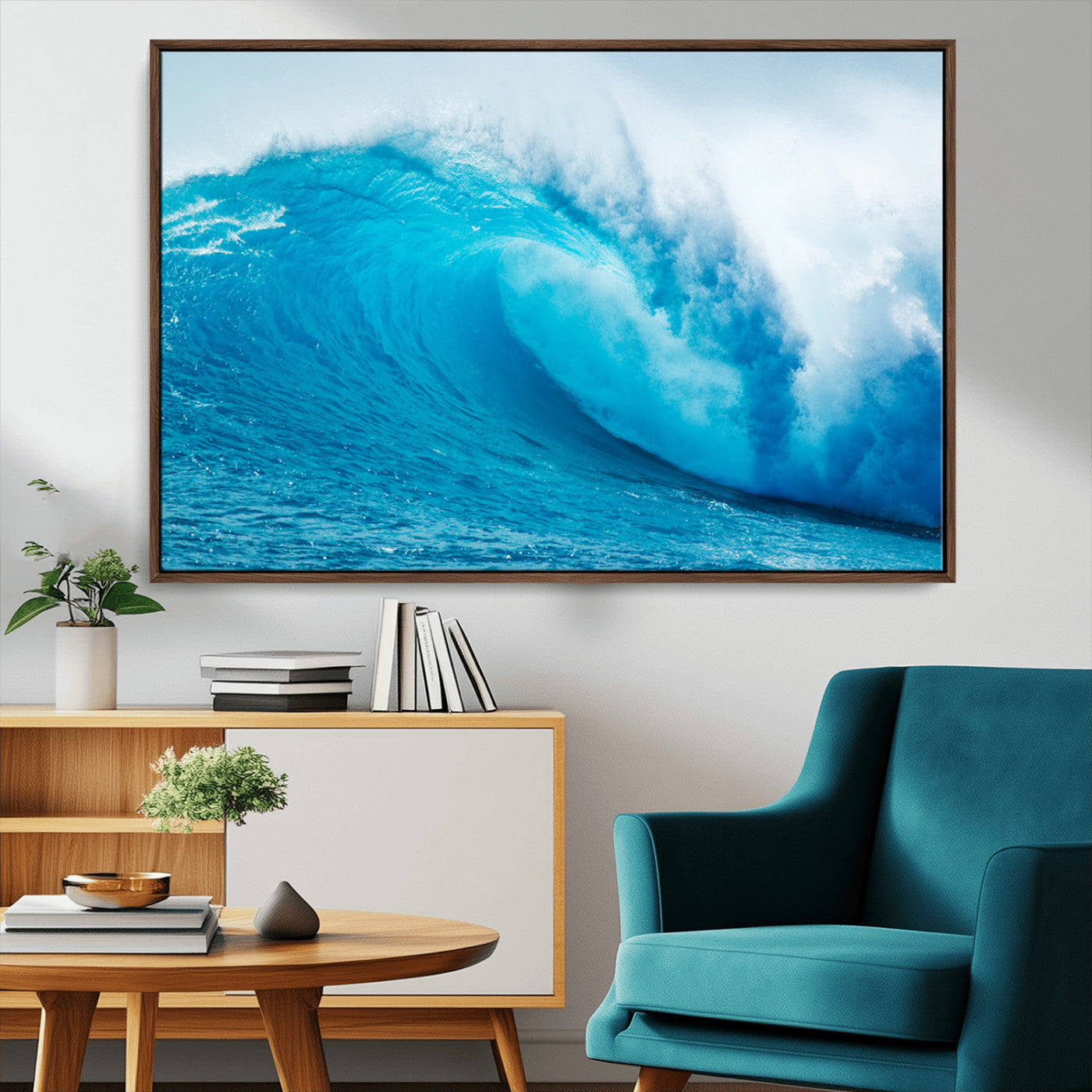 15566-MGV-CV-36X24-Ocean Wave Wall Art Canvas Print, Framed Curling Wave Art Picture Print, Vibrant Surf Wave Perfect Coastal Surf Decor Artwork