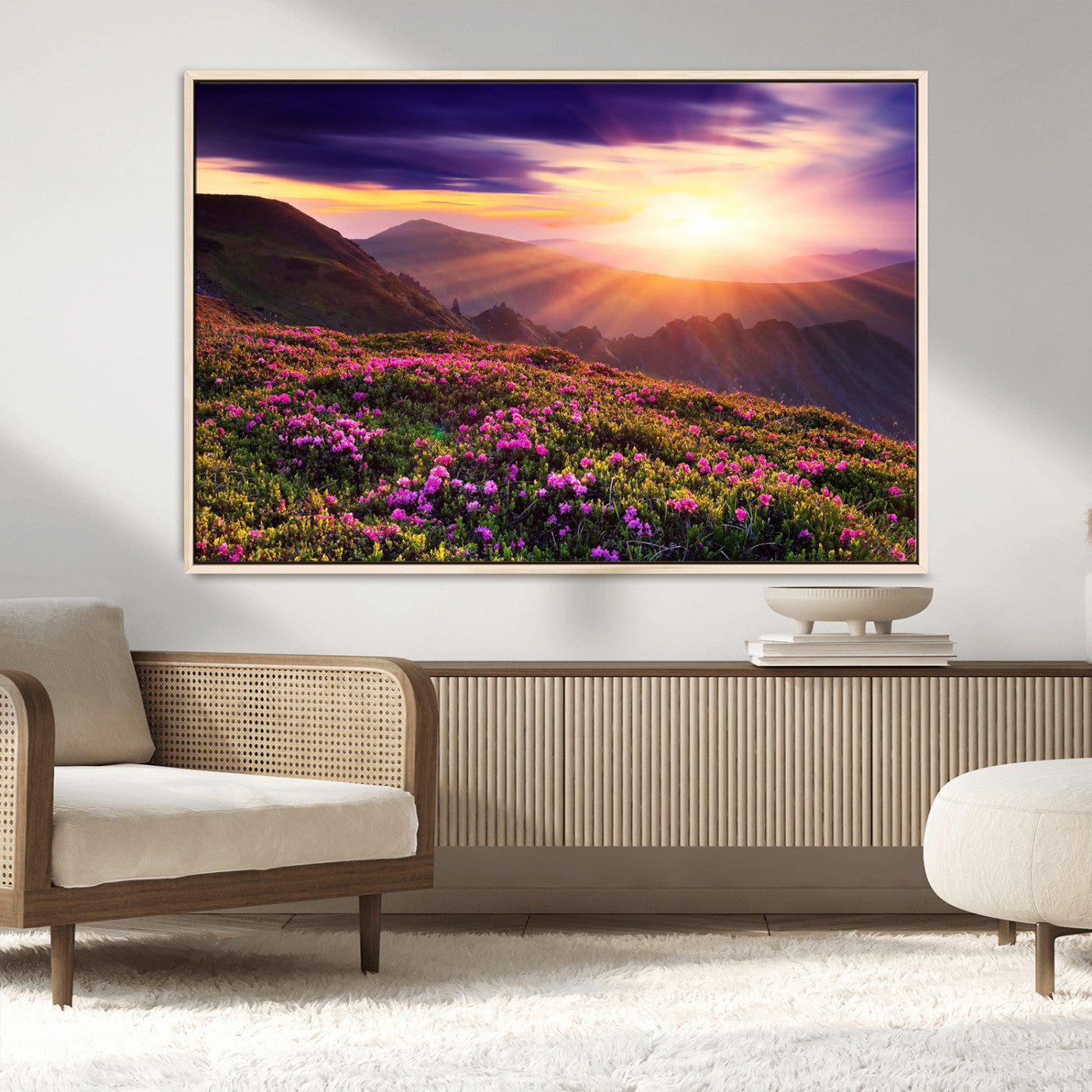 49741-MGV-CV-36X24-Mountain Sunrise Wall Art – Vibrant Floral Landscape Canvas Print, Nature Home Decor for Living Room, Bedroom Office or Cabin