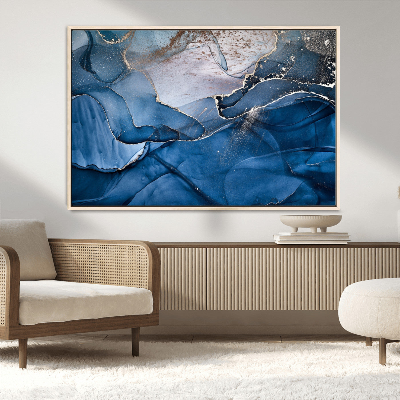 27810-MGV-CV-36X24-Abstract Blue Gold Fluid Art Wall – Modern Canvas Print, Elegant Home & Office Wall Art, Stylish Living Room or Bedroom Decor
