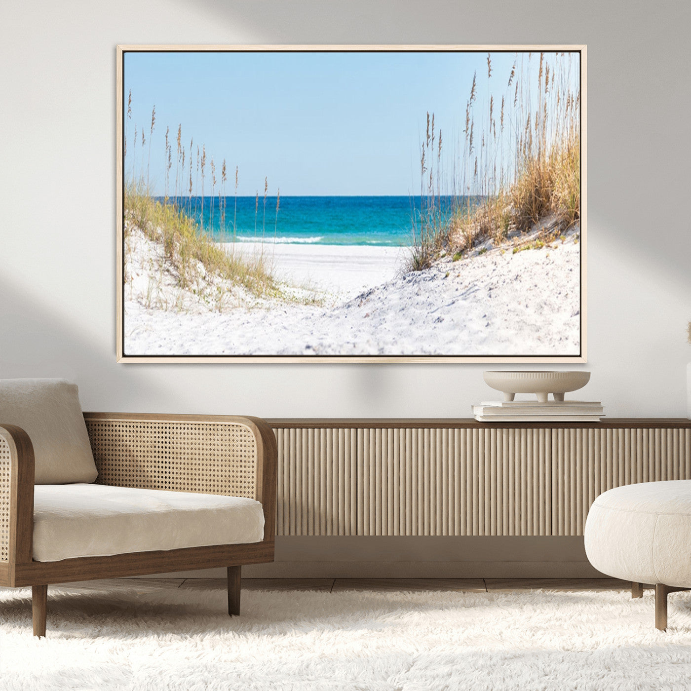58498-MGV-CV-36X24-White Sandy Beach Wall Art – Panoramic Coastal Canvas Print, Ocean View Decor for Living Room, Bedroom, Office, Relaxing Seaside