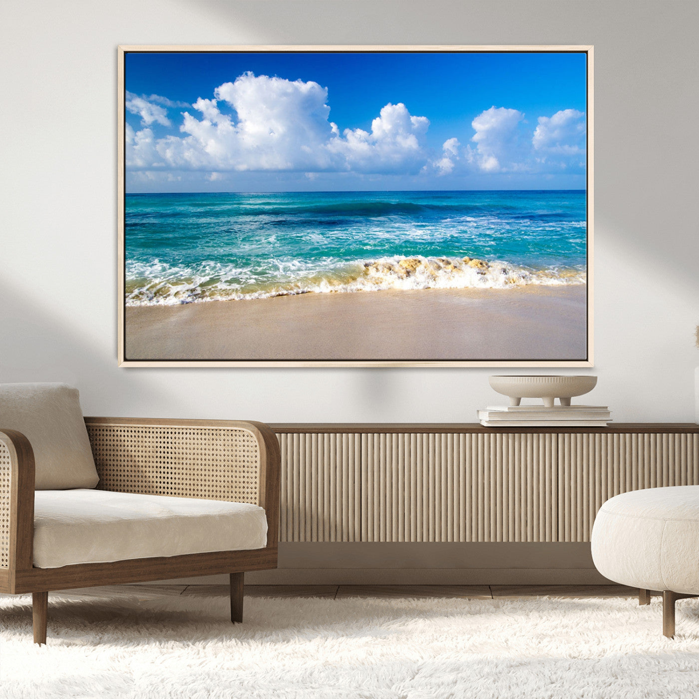 60364-MGV-CV-36X24-Tropical Ocean Wave Wall Art – Serene Blue Sea and White Sand Beach Canvas Print, Coastal Landscape Decor for Living Room, Bedroom
