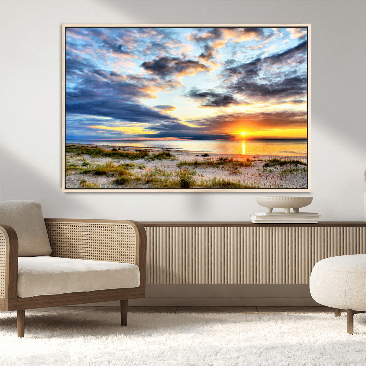 39645-MGV-CV-36X24-Golden Beach Sunset Wall Art – Serene Ocean Horizon Canvas Print, Coastal Nature Landscape Decor for Living Room, Bedroom or