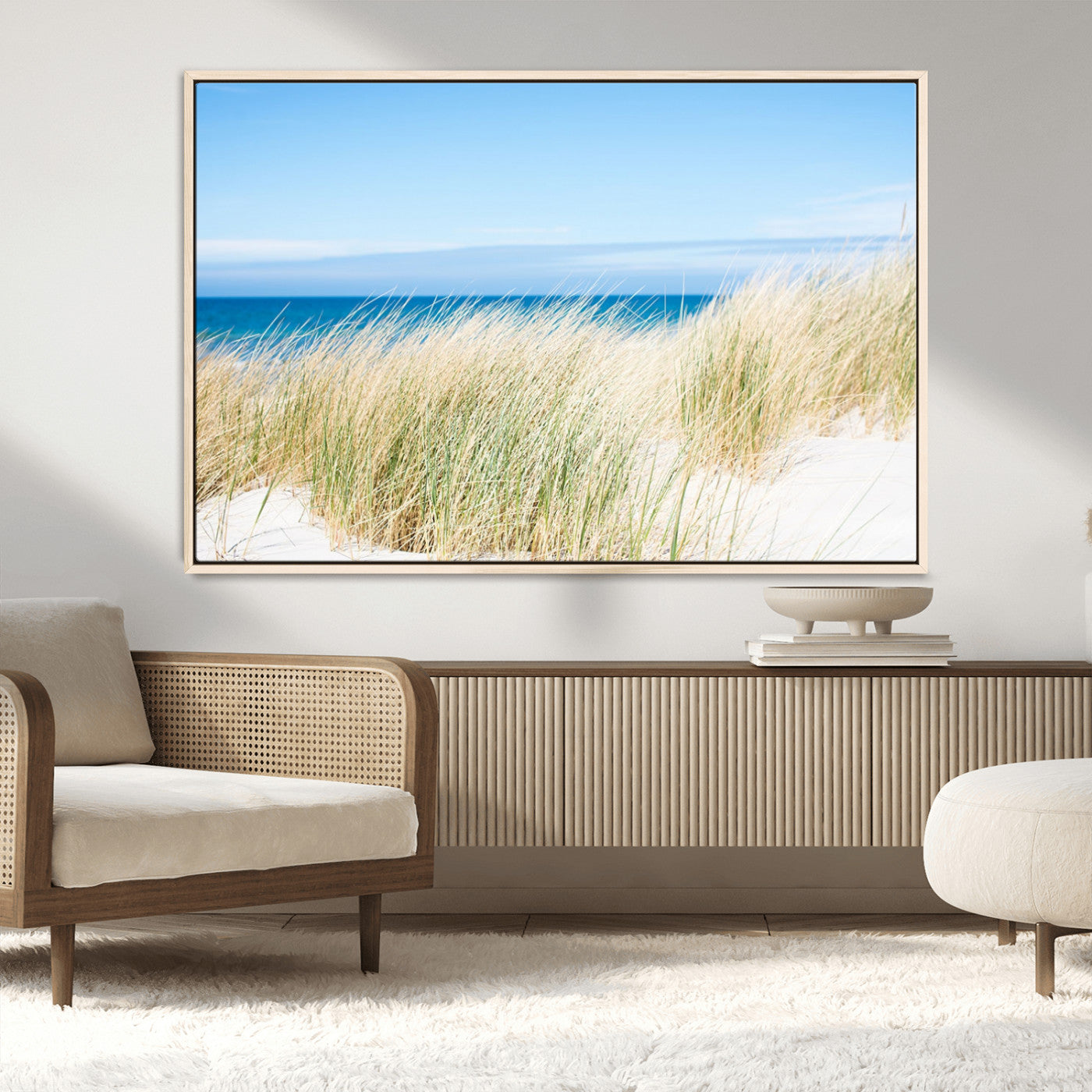 96913-MGV-CV-36X24-Coastal Dunes Wall Art – Serene Beach Grass and Blue Ocean Canvas Print, Relaxing Seaside Nature Decor for Living Room, Bedroom or