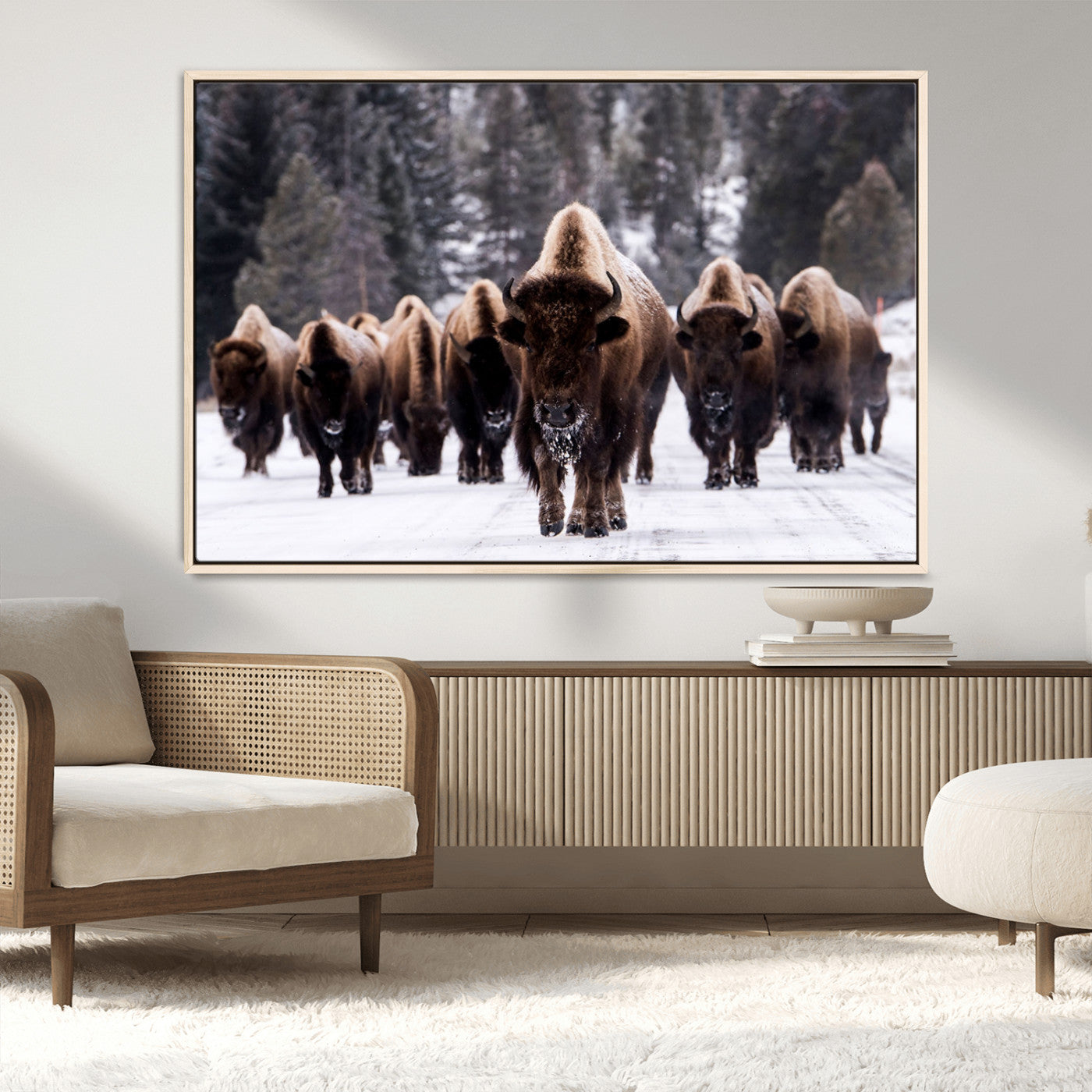 66871-MGV-CV-36X24-Bison Herd Wall Art – Wildlife Buffalo Canvas Print, Rustic Western Nature Photography Decor for Living Room, Office, Cabin, or