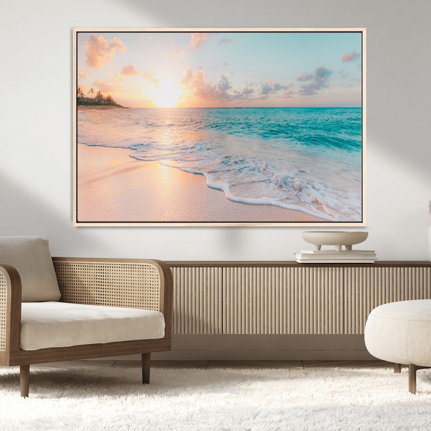 89767-MGV-CV-36X24-Ocean Sunset Wall Art – Serene Beach Canvas Print with Pastel Sky and Waves, Coastal Seascape Artwork for Bedroom, Living Room, or