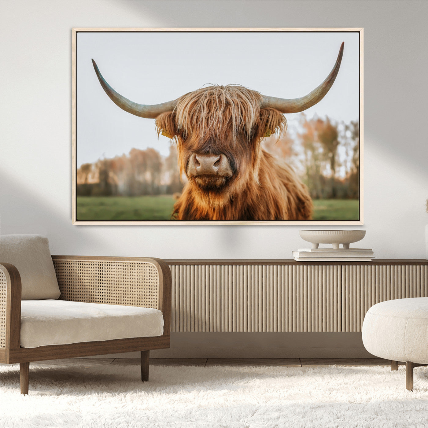 64824-MGV-CV-36X24-Highland Cow Wall Art – Rustic Scottish Bull Canvas Print, Farmhouse Animal Decor for Living Room, Bedroom, Office or Cabin