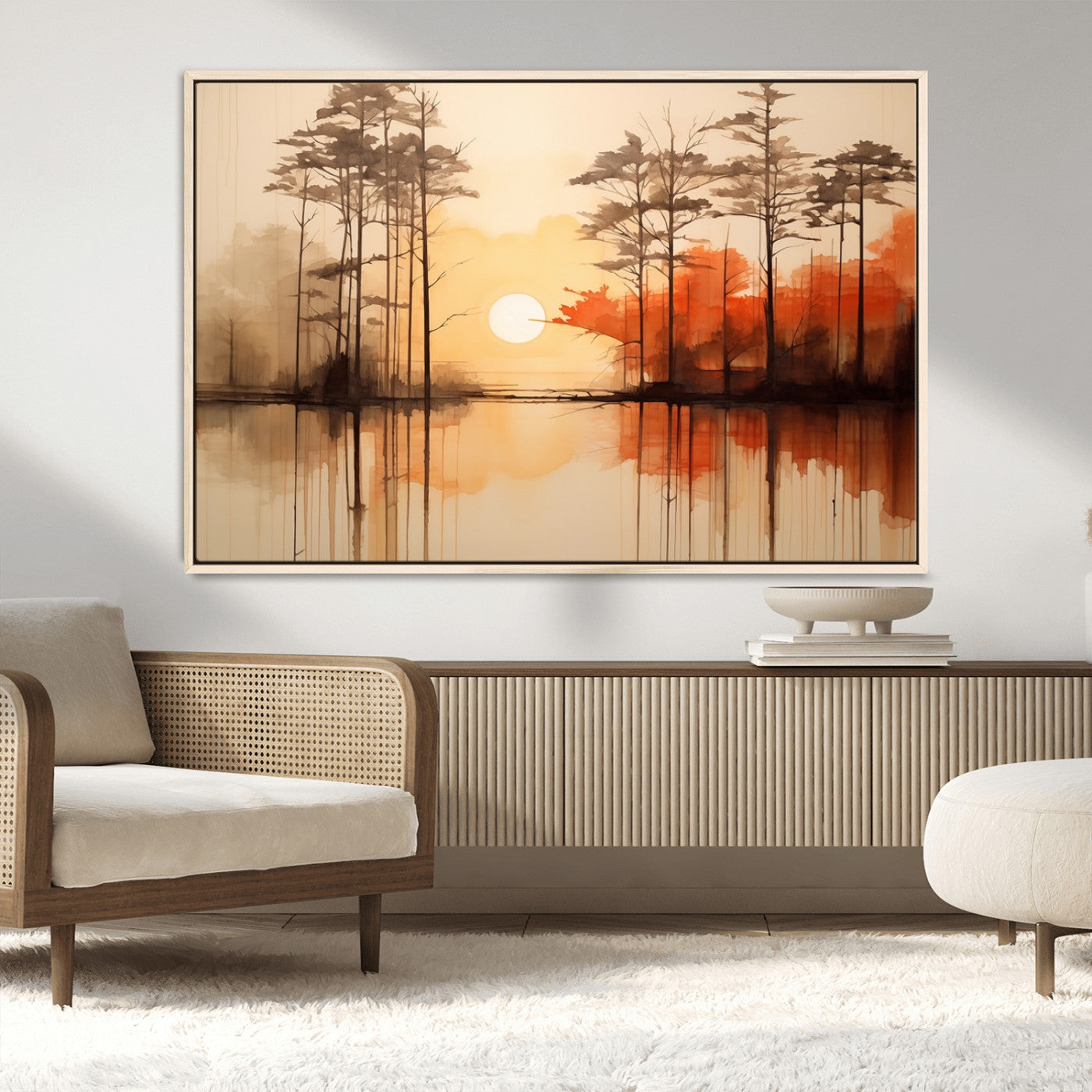 51083-MGV-CV-36X24-Sunset Lake Forest Wall Art – Serene Trees and Orange Sky Reflection Canvas Print, Tranquil Nature Decor for Living Room, Office