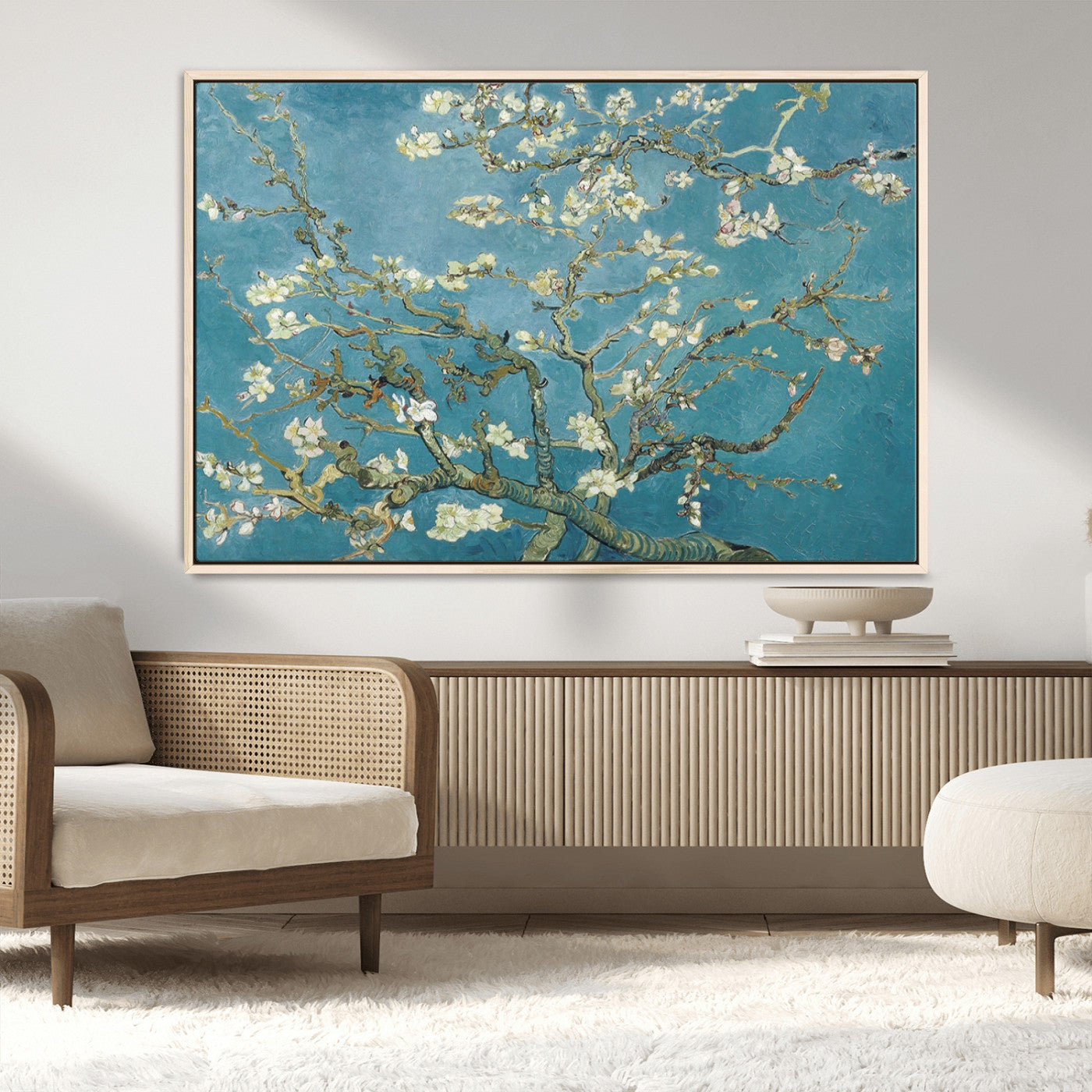 65607-MGV-FC-36X24_Natural-Almond Blossom Wall Art – Van Gogh Blue Floral Canvas Print, Elegant Impressionist Painting Decor for Living Room, Bedroom or