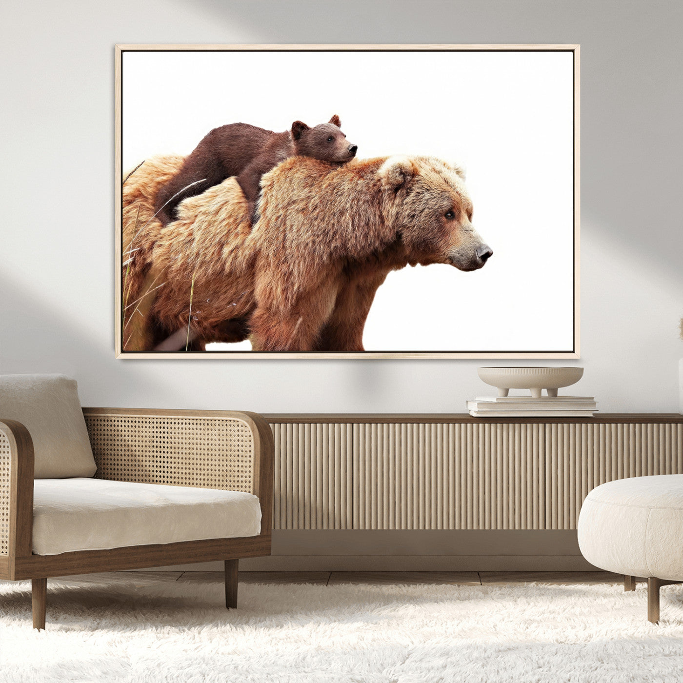 76943-MGV-CV-36X24-Mom Bear Wall Art Canvas Print, Framed Bear Photography Art Picture Print, Rustic Bear and Cub Perfect Rustic Farmhouse Decor
