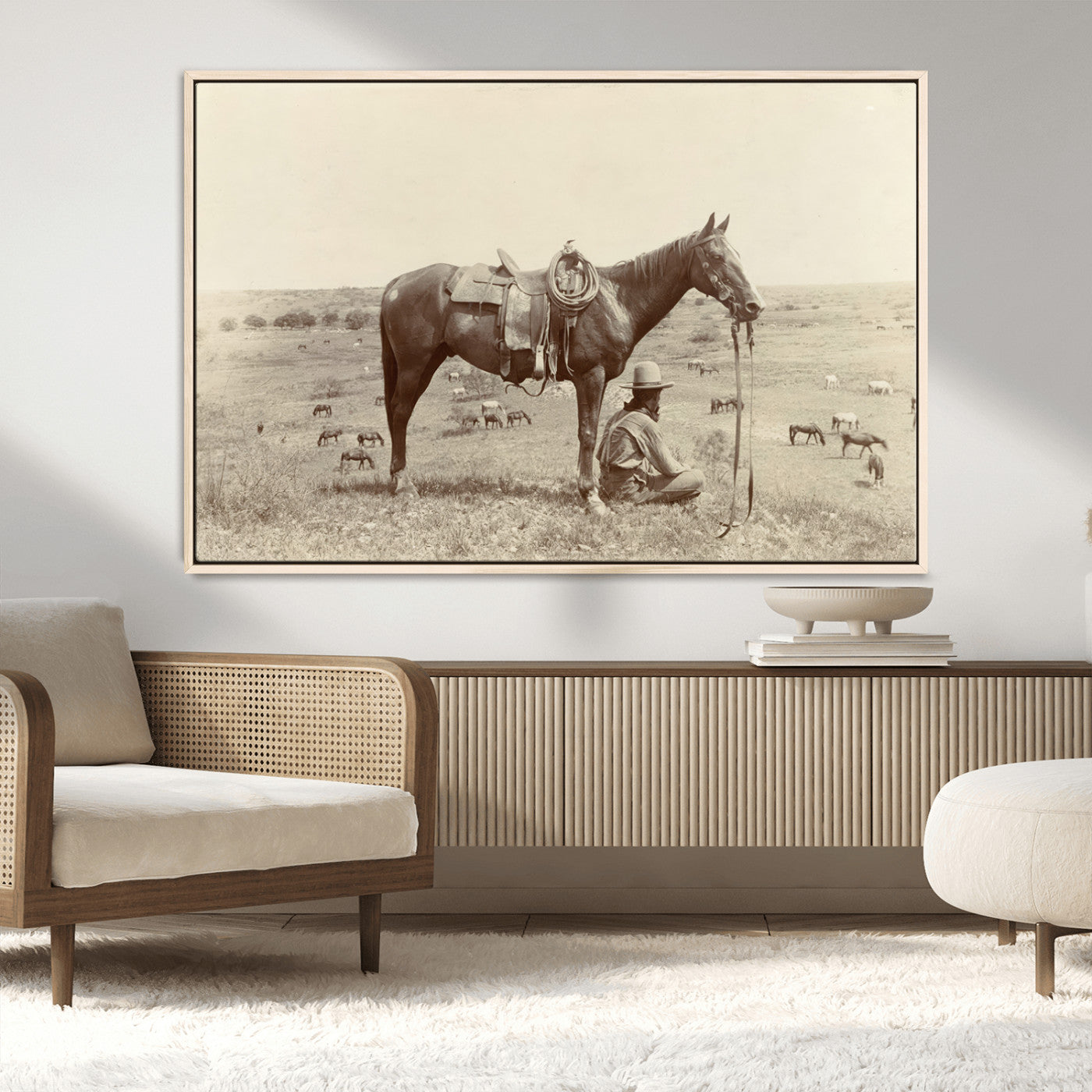 65028-MGV-CV-36X24-Cowboy and Horse Wall Art – Vintage Western Canvas Print, Rustic Country Decor for Living Room, Office or Man Cave
