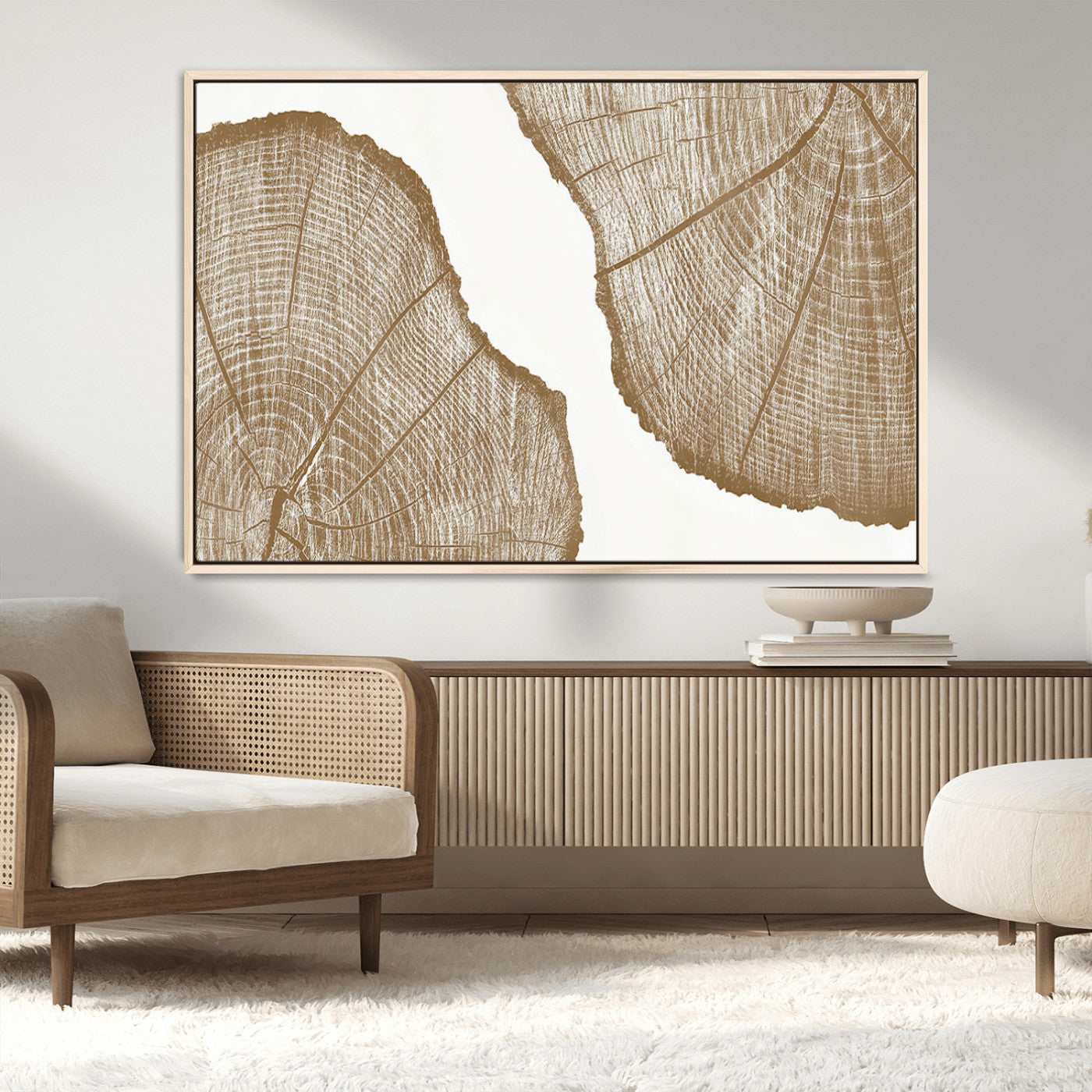 99692-MGV-CV-36X24-Tree Ring Linocut Wall Art Canvas Print, Framed Wood Cut Art Picture Print, Tree Rings Perfect Minimalist Rustic Decor Artwork