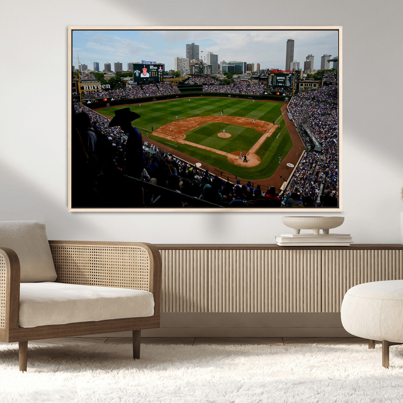 34859-MGV-CV-36X24-Wrigley Field Wall Art Canvas Print, Framed Chicago Cubs Stadium Art Picture Print, Wrigley Stadium Field Perfect Sport Room Decor