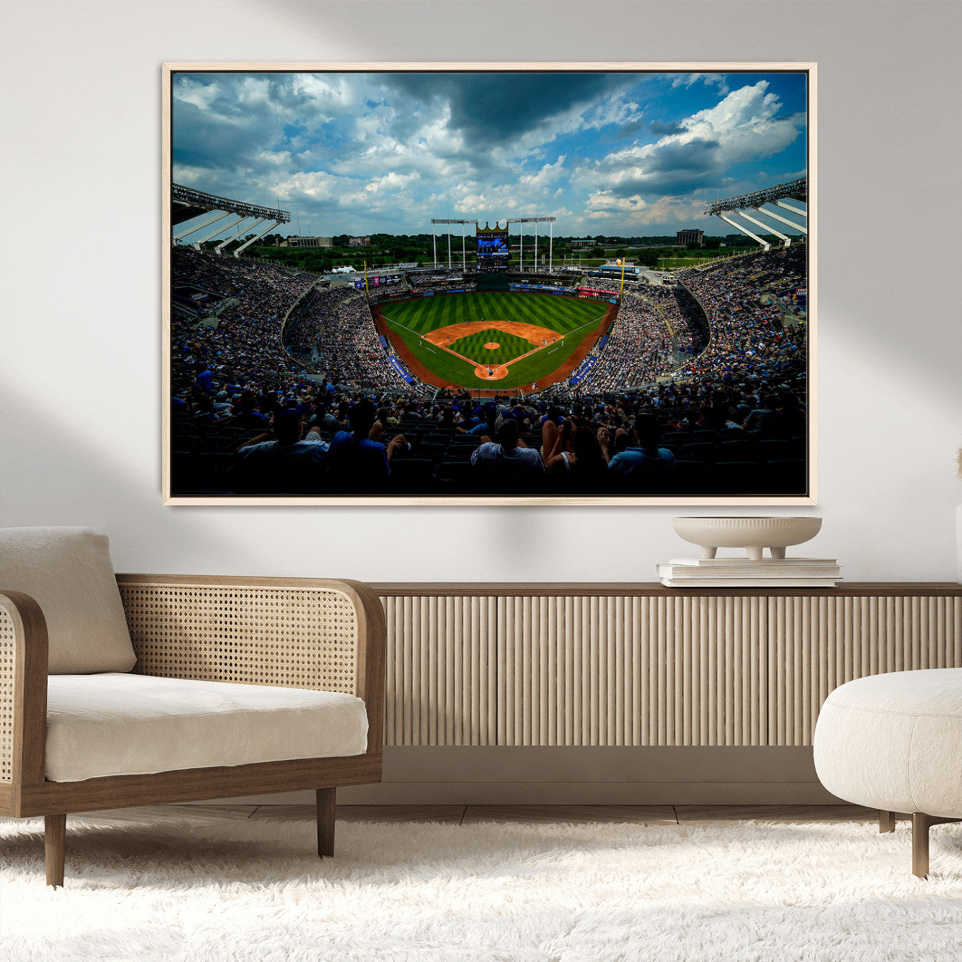 37127-MGV-CV-36X24-Kauffman Stadium Wall Art Canvas Print, Framed Kansas City Royals Field Art Picture Print, Baseball Stadium Perfect Sport Room