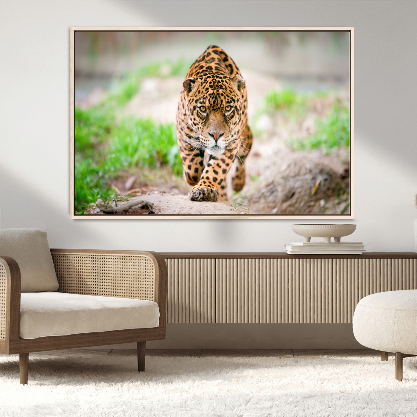 75066-MGV-CV-36X24-Leopard Wall Art Canvas Print, Framed Wild Animal Art Picture Print, Blue Eye Leopard Perfect Wild Minimal Decor Artwork