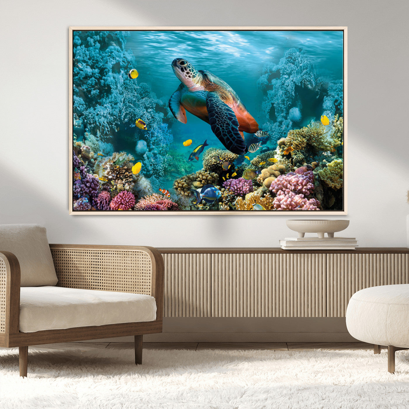 38661-MGV-CV-36X24-Sea Turtle Wall Art Canvas Print, Framed Ocean Wildlife Art Picture Print, Turtle Perfect Coastal Nature Decor Artwork