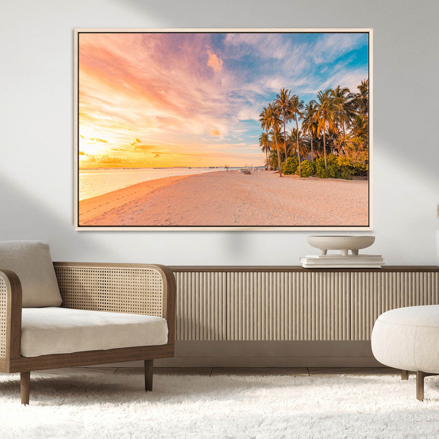 41542880-MGV-CV-36X24-Tropical Beach Wall Art Canvas Print, Framed Palm Trees Art Picture Print, Sunset Shore Perfect Tropical Coastal Decor Artwork