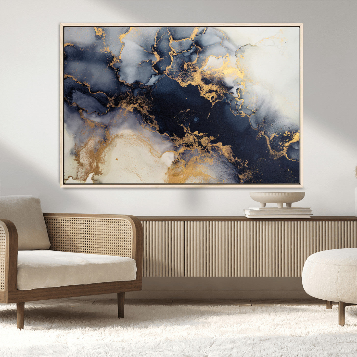 41136487-MGV-FC-36X24_Natural-Black Marble Wall Art Canvas Print, Framed Gold Veins Art Picture Print, Abstract Texture Perfect Moody Luxe Decor Artwork