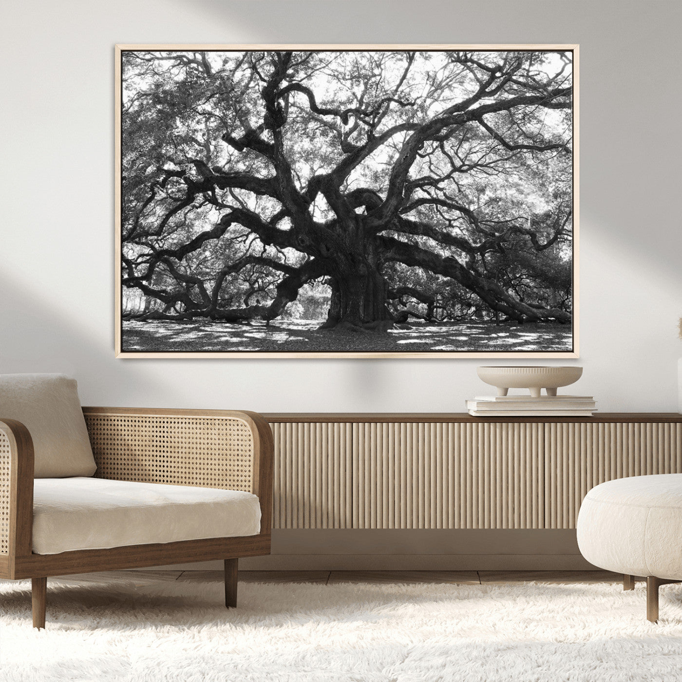 81655611-MGV-CV-36X24-Ancient Oak Wall Art Canvas Print, Framed Twisted Branches Art Picture Print, Gnarled Tree Perfect Moody Nature Decor Artwork